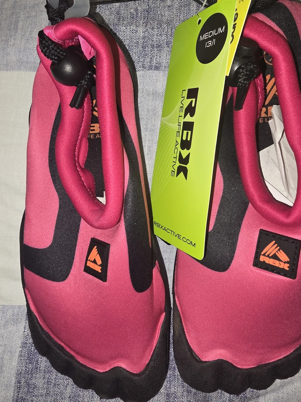 RBX Girla Pink and Black Aqua Socks - Slip-On Water Shoes Sz Medium 13/1 NWT
